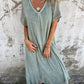 Women's Loose V-neck Cotton Linen Dress