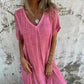 Women's Loose V-neck Cotton Linen Dress