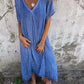 Women's Loose V-neck Cotton Linen Dress