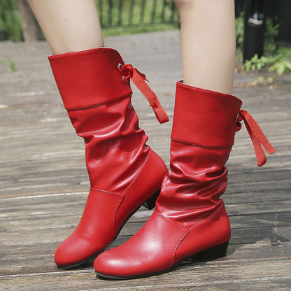 🎁Hot Sale 50% OFF⏳Women's Lace-Up Chunky Heel Mid-Calf Boots