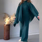 ✨2024 Herfst nieuwe vrouwen effen kleur bodem gebreide batwing sjaal driedelige set🎈