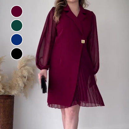 🎅Early Xmas Sales - 57% OFF🎄Lapel Solid Color Ruffle Hem Dress