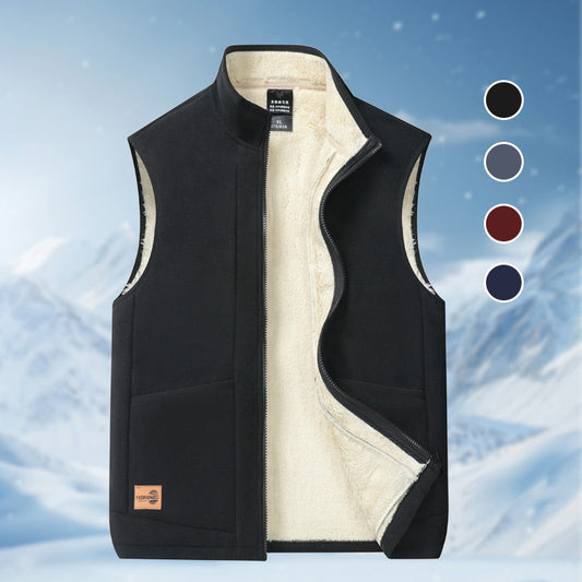 Men's Plus Size Plush-Lined Warm Vest for Autumn & Winter