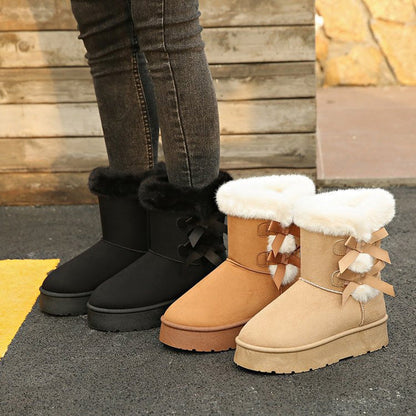 Women's Plush Bowtie Classic Platform Snow Boots