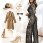 V-Neck Long Sleeve Leopard Zebra Jumpsuit