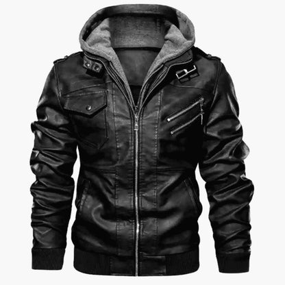 ❄️Winter Specials❄️50%OFF 💫Men's Zipper PU Leather Hooded Jacket