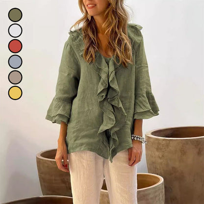 🌸2025 HOT SALE 50% OFF🌸Women's Ruffle Collar Blouse with Bell Sleeves