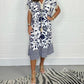 Printed Casual Dress With V-Neckline and Fringes on the Short Sleeves-Buy 2 Get 10% Off