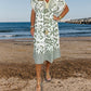 Printed Casual Dress With V-Neckline and Fringes on the Short Sleeves-Buy 2 Get 10% Off