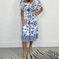 Printed Casual Dress With V-Neckline and Fringes on the Short Sleeves-Buy 2 Get 10% Off