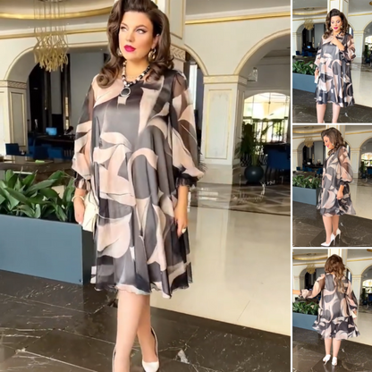 💓HOT SALE 50% OFF💥Round Neck Long Sleeve Printed Flowy Dress