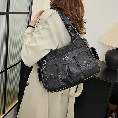 Women's Soft PU Leather Multi-Pocket Tote Bag