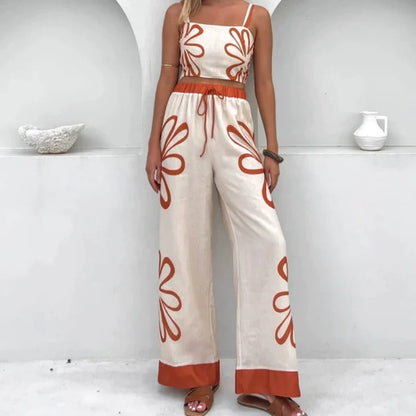 Printed Sleeveless Top & Wide-Leg Pants Set