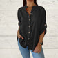 Women's V-Neck Cotton Linen Long-Sleeve Shirt