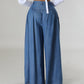 High Waist Zipper Wide Leg Denim Women Pants