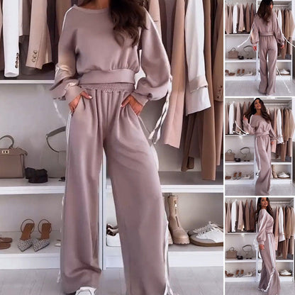 Round-Neck Top & Wide-Leg Pants 2-Piece Set