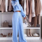 Round-Neck Top & Wide-Leg Pants 2-Piece Set