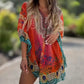 Asymmetric women's dress with V-neck and loose cut