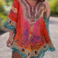 Asymmetric women's dress with V-neck and loose cut