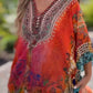 Asymmetric women's dress with V-neck and loose cut