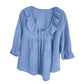 Women's 3/4 Sleeve Tie Front Ruffle Tiered Shirts