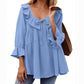 Women's 3/4 Sleeve Tie Front Ruffle Tiered Shirts