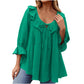 Women's 3/4 Sleeve Tie Front Ruffle Tiered Shirts