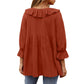 Women's 3/4 Sleeve Tie Front Ruffle Tiered Shirts