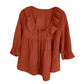Women's 3/4 Sleeve Tie Front Ruffle Tiered Shirts