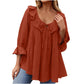 Women's 3/4 Sleeve Tie Front Ruffle Tiered Shirts