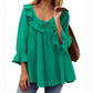 Women's 3/4 Sleeve Tie Front Ruffle Tiered Shirts
