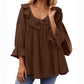 Women's 3/4 Sleeve Tie Front Ruffle Tiered Shirts