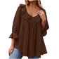 Women's 3/4 Sleeve Tie Front Ruffle Tiered Shirts