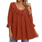 Women's 3/4 Sleeve Tie Front Ruffle Tiered Shirts