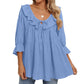 Women's 3/4 Sleeve Tie Front Ruffle Tiered Shirts
