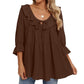 Women's 3/4 Sleeve Tie Front Ruffle Tiered Shirts