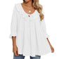 Women's 3/4 Sleeve Tie Front Ruffle Tiered Shirts