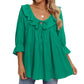Women's 3/4 Sleeve Tie Front Ruffle Tiered Shirts