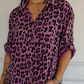 Stylish Lapel Adjustable Sleeve Leopard Print Shirt
