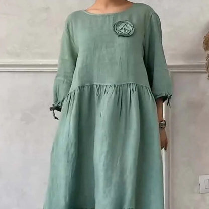 Women’s Elegant Round Neck Pleated Long Dress