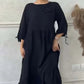 Women’s Elegant Round Neck Pleated Long Dress