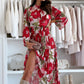 Women's Floral Print Pleated Dress with Slit