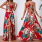 Women's Sexy Floral Print Backless V-Neck High Slit Maxi Dress