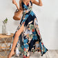 Women's Sexy Floral Print Backless V-Neck High Slit Maxi Dress