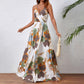 Women's Sexy Floral Print Backless V-Neck High Slit Maxi Dress