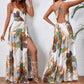 Women's Sexy Floral Print Backless V-Neck High Slit Maxi Dress
