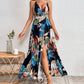 Women's Sexy Floral Print Backless V-Neck High Slit Maxi Dress