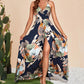 Women's Sexy Floral Print Backless V-Neck High Slit Maxi Dress
