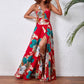 Women's Sexy Floral Print Backless V-Neck High Slit Maxi Dress