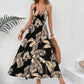 Women's Sexy Floral Print Backless V-Neck High Slit Maxi Dress